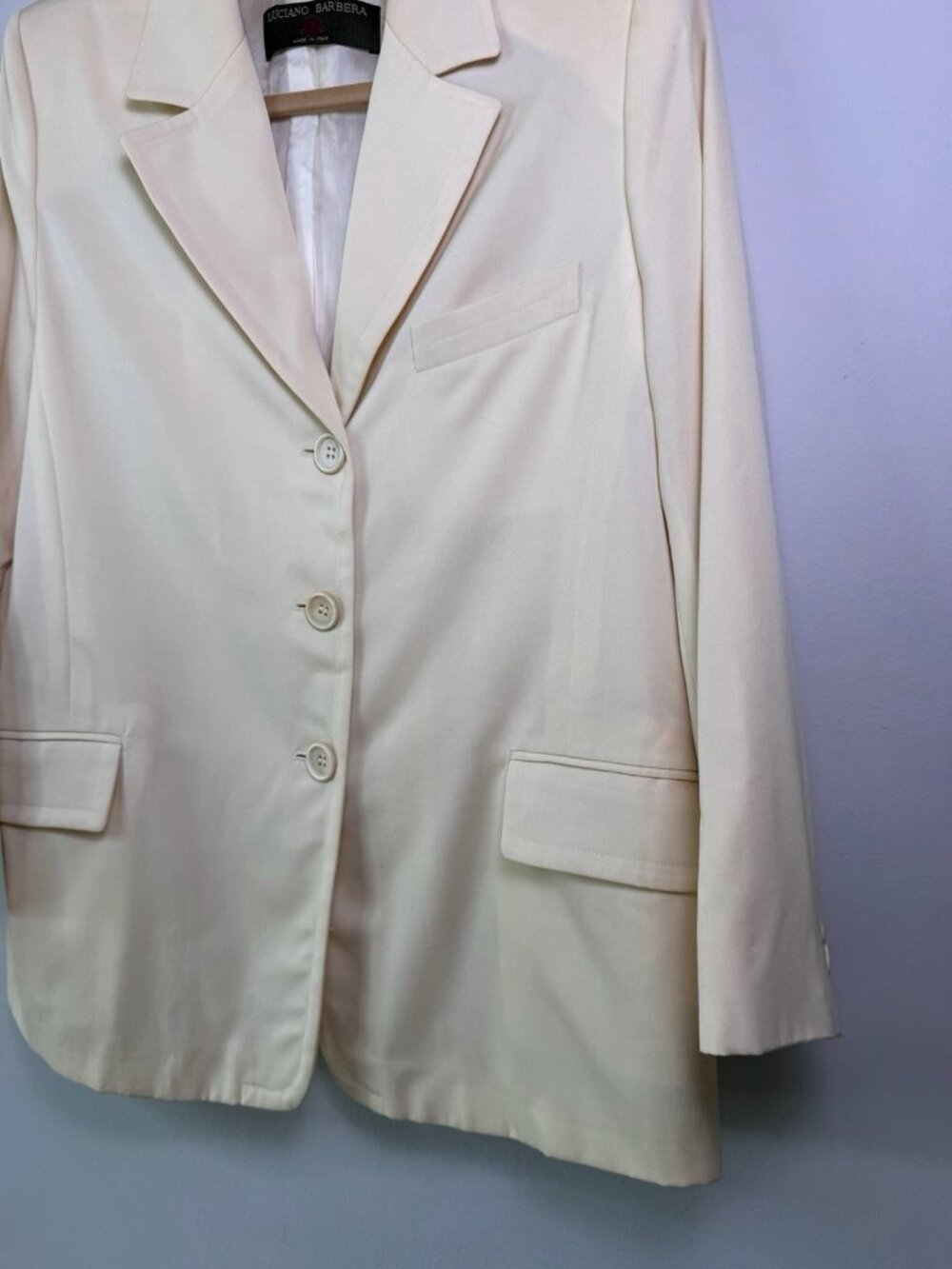 VTG Luciano Barbera 100% Wool Blazer Jacket Women Size 44 Solid Cream Italy - Picture 4 of 16